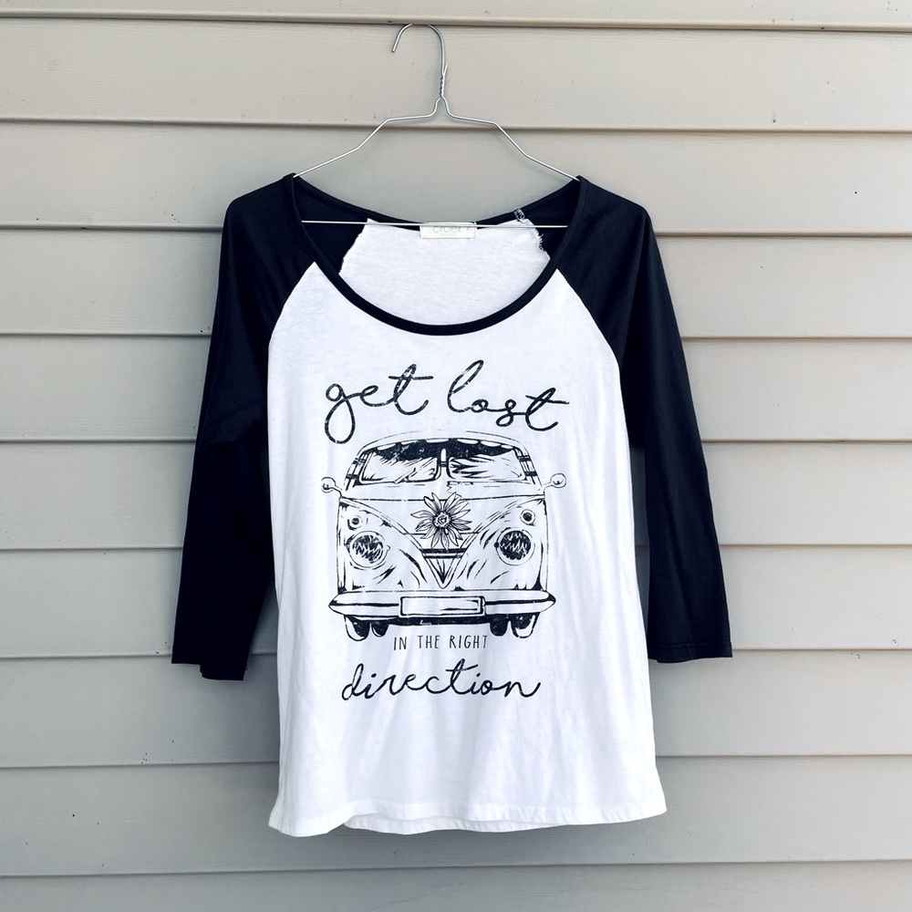 XS Get Lost Raglan Baseball Tee Camping Graphic Shirt Neutral Black White Tee